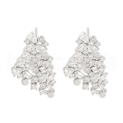 925 Sterling Silver Micro Pave Clear Cubic Zirconia Stud Earrings EJEW-U013-07P-1