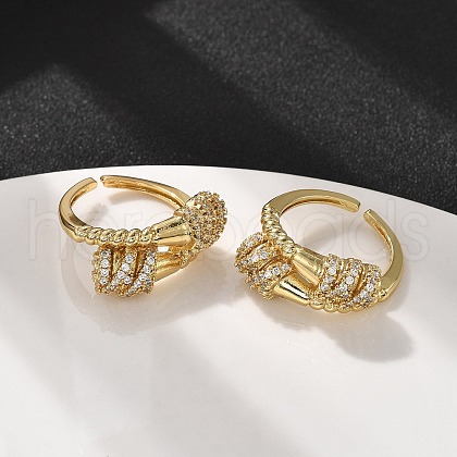 Brass Micro Pave Clear Cubic Zirconia Cuff Rings for Women RJEW-S622-08G-1