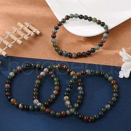 Natural Indian Agate Bead Stretch Bracelets BJEW-K212-A-010-1