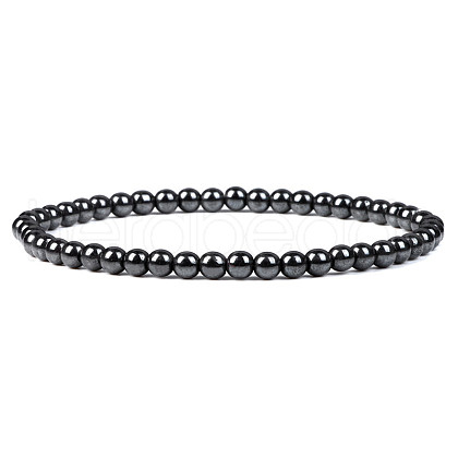 4mm Round Synthetic Hematite Beads Bracelet for Men KG3069-32-1