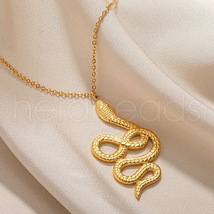 304 Stainless Steel Snake Pendant Necklaces for Women Men NJEW-Z063-03G-08-1