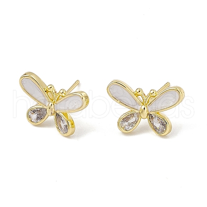 Clear Cubic Zirconia Butterfly Stud Earrings with Enamel EJEW-I277-12G-1