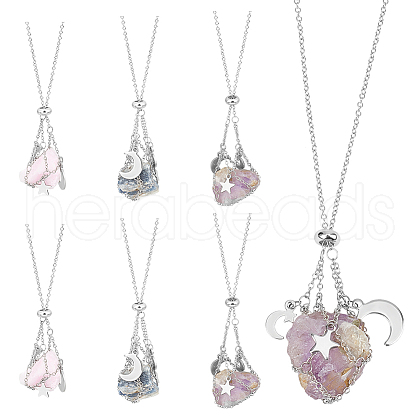 9Pcs 3 Styles Brass Macrame Pouch Braided Gemstone Holder Pendant Necklace Making NJEW-UN00001-1