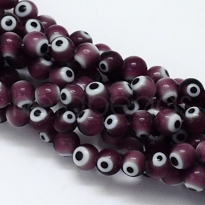 Handmade Evil Eye Lampwork Round Bead Strands LAMP-L055-6mm-04-1