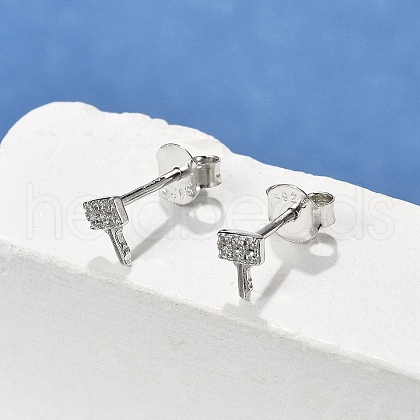 Key S925 Sterling Silver Micro Pave Clear Cubic Zirconia Stud Earrings for Women EJEW-K307-03B-P-1