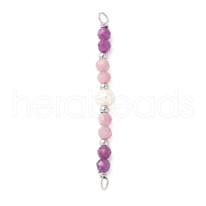 Faceted Round Natural Ruby & Pink Tourmaline & Potato Natural Cultured Freshwater Pearl Beaded Connector Charms PALLOY-JF03532-09-1