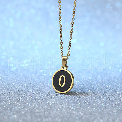 Alloy Black Enamel Flat Round with Letter Pendant Necklaces for Women WG4B845-15-1
