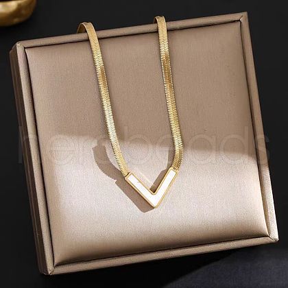 Letter V 304 Stainless Steel with Natural Shell Pendant Necklaces FS-WGFDEEC-02-1