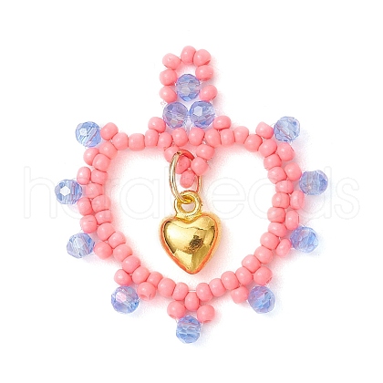 Glass Seed Beaded Heart Pendants PALLOY-MZ00588-05-1