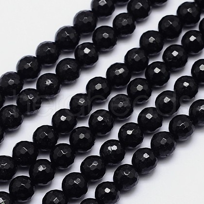 Faceted Round Natural Black Tourmaline Bead Strands G-I160-02-8mm-1