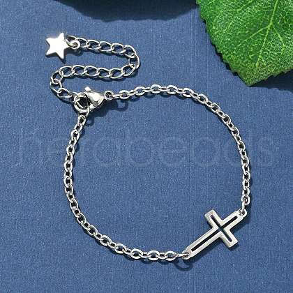 304 Stainless Steel Cross Link Bracelets BJEW-F500-03P-1