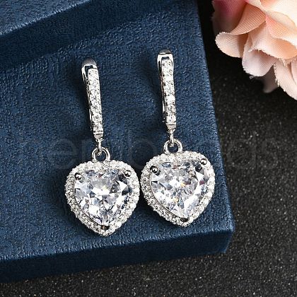 925 Sterling Silver Micro Pave Cubic Zirconia Dangle Hoop Earrings EJEW-F371-01C-01-1