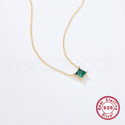 S925 Sterling Silver Cubic Zirconia Square Pendant Necklace for Women VD5417-3-1