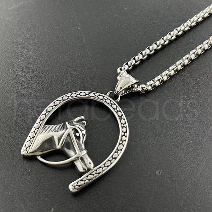 Vintage Stainless Steel Horse Head Pendant Punk Street Necklace Jewelry ZB8161-1