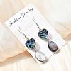 Brass Abalone Shell Black shell Dangle Earrings EJEW-D313-01P-4