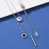 304 Stainless Steel Crystal Rhinestone Flat Round Pendant Y Necklaces NJEW-V001-03P-3