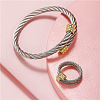 Stainless Steel Wire Twist Bangles & Cuff Rings Sets FS-WG3AC7D-01-4