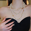 Wrap Style Alloy Flower & Plastic Imitation Pearl Round Beads Link Chain Long Necklaces for Women FS-WGD2267-05-1