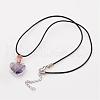 Glass Wishing Bottle Leather Cord Pendant Necklaces NJEW-JN01616-2