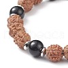 Natural Black Agate(Dyed) & Rudraksha & Synthetic Turquoise(Dyed) Stretch Bracelet BJEW-TA00187-02-2