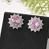 Flower Brass Micro Pave Clear Cubic Zirconia Stud Earrings for Women EJEW-G428-17P-3