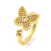 Butterfly Brass Micro Pave Cubic Zirconia Open Cuff Ring for Women RJEW-U003-14G-1