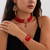 Teardrop Alloy & Glass Rhinestone Pendant Necklace & Stud Dangle Earring & Bracelet FS-WG89F11-13-1