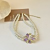 Flower Alloy Colorful Rhinestone Pendant Plastic Imitation Pearl Beaded Double Layer Necklaces FS-WG2A466-01-1