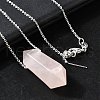 Natural Rose Quartz Double Terminal Pointed Faceted Bullet Pendant Necklaces NJEW-C080-01P-01-2