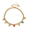 304 Stainless Steel Rhinestone Heart Charm Bracelets BJEW-V011-01G-01-1