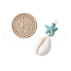2Pcs 2 Colors Cowrie Shell & Synthetic Turquoise Starfish Pendants PALLOY-JF03407-3