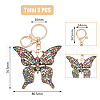 HOBBIESAY 2Pcs Colorful Rhinestones Hollow Butterfly Alloy Pendant Keychain KEYC-HY0001-14-2