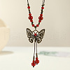 Ethnic Style Butterfly Alloy & Porcelain Beads Pendant Long Necklaces for Women FS-WG12891-05-1