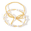 2Pcs Bohemian Bowknot Brass & Glass Pearl Beaded Stretch Bracelets for Women RB2113-1