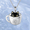 Black Cat in Cup Alloy Enamel Pendant Necklaces for Women FS-WG88A58-01-1
