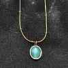 Imitation Cat Eye Oval Pendant Necklace with Round Snake Chains X-NJEW-G085-06G-1