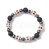2Pcs Halloween Skull Synthetic Turquoise & Round Lava Rock & Synthetic Non-Magnetic Hematite Beaded Stretch Bracelet Sets for Women BJEW-JB10656-2