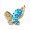Rack Plating Brass Micro Pave Cubic Zirconia with Synthetic Opal Pendants KK-D088-07G-2