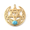 304 Stainless Steel Pave Synthetic Turquoise Star of David and Chai Symbol Pendants STAS-S178-08G-1
