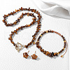Naturl Tiger Eye Chip with 304 Stainless Steel Beaded Necklace & Braided Bead Bracelet & Star Stud Earring FS-WG0BBF5-03-1
