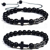 SyntheticHematite Round Beaded Braided Bracelets PU7590-3-1