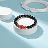 Natural Red Agate Carnelian(Dyed & Heated) & Black Onyx Round Beaded Stretch Bracelet BJEW-JB08642-2
