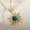 Brass Shiny Clear Cubic Zirconia & Blue Enamel Pendant Necklaces for Women JZ5405-2-3