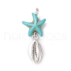 7Pcs 7 Styles Dyed Synthetic Turquoise Starfish & Alloy Sea Animals Pendants PALLOY-JF03752-01-3