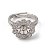 Flower Brass Micro Pave Clear Cubic Zirconia Cuff Ring Settings KK-D378-32P-2