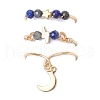 3Pcs Copper Wire Wrapped Natural Lapis Lazuli Faceted Round Bead Finger Rings for Women RJEW-JR00887-05-3