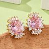 Oval Brass Micro Pave Cubic Zirconia Stud Earrings for Women EJEW-G428-27G-04-1