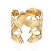 304 Stainless Steel Ginkgo Leaf Wrap Open Cuff Ring X-RJEW-T023-28G-2