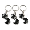 Reiki Natural Obsidian Moon & Star Pendant Keychains KEYC-P015-02P-01-1