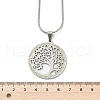 304 Stainless Steel Crystal Rhinestone Tree of Life Pendant Necklaces for Women NJEW-P327-03P-5